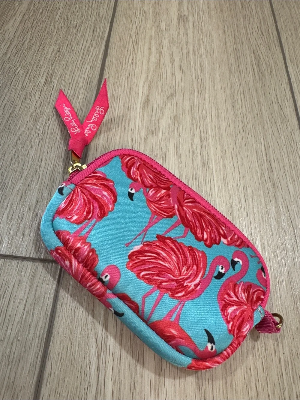 Lilly Pulitzer Neoprene Small Wristlet Case All Over Print Flamingo Beach Preppy
